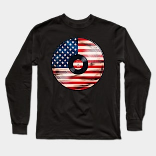 American Flag Vinyl Record Long Sleeve T-Shirt